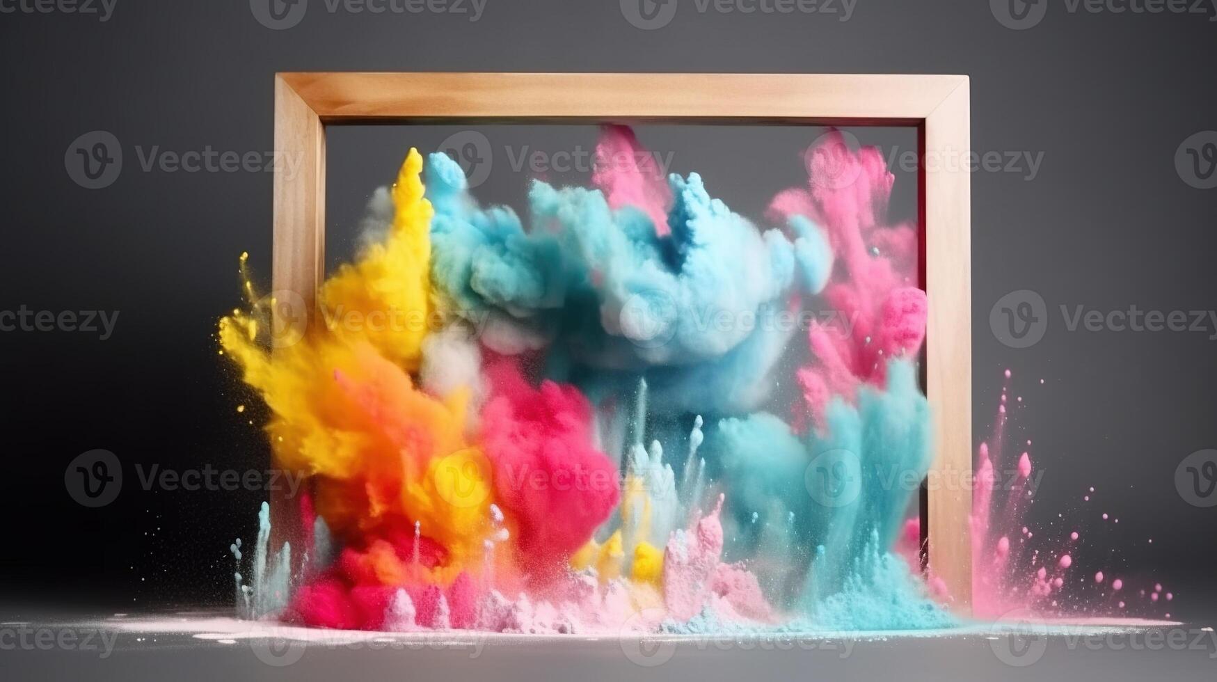 Generative AI, Frame with colorful holi powder paint explosion, creative splash, multicolor cloud photo