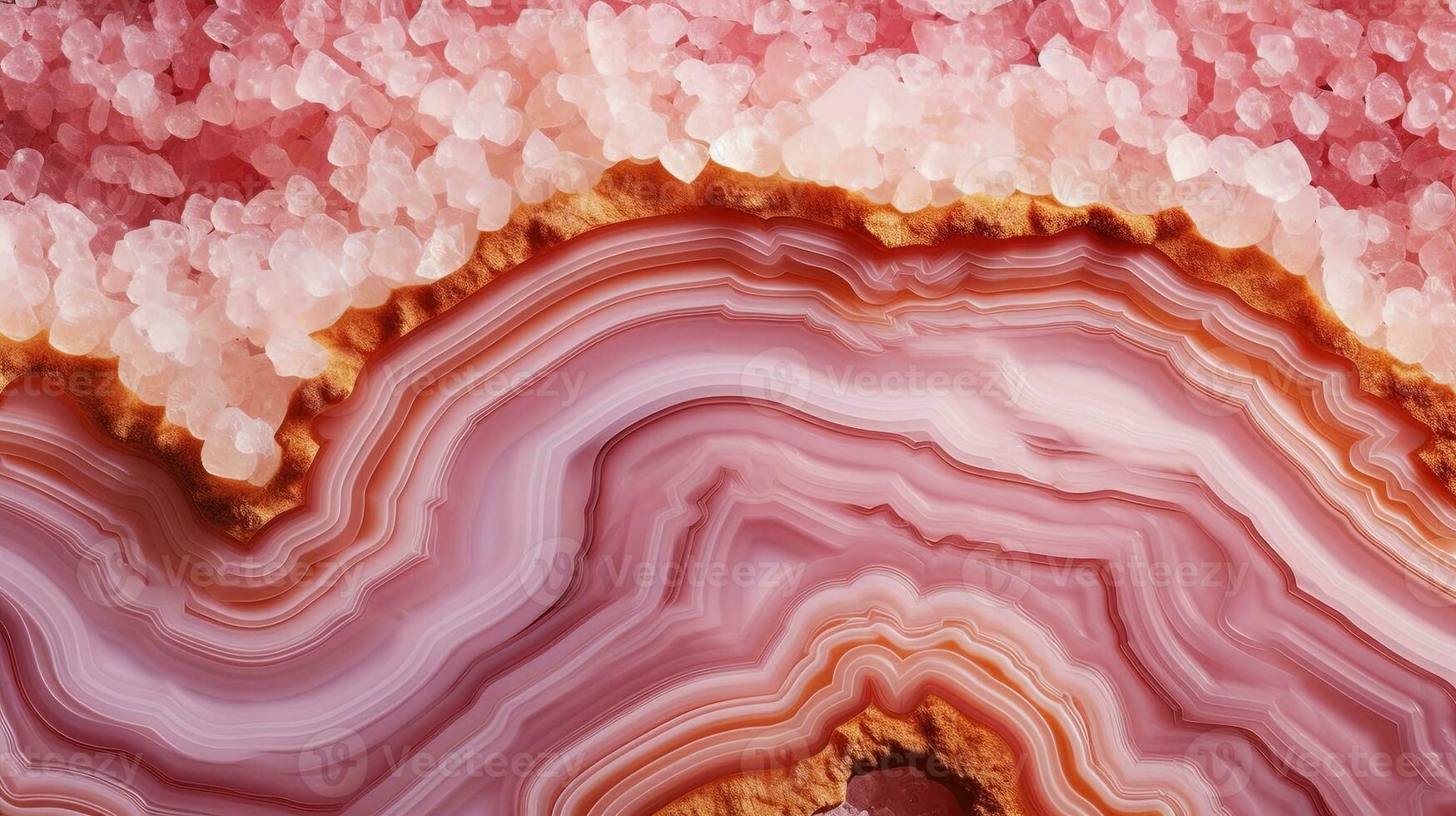 Generative AI, natural volcanic agate stones close-up light pink magenta and golden texture. Wallpaper background, quartz marble, decorative rock pattern photo