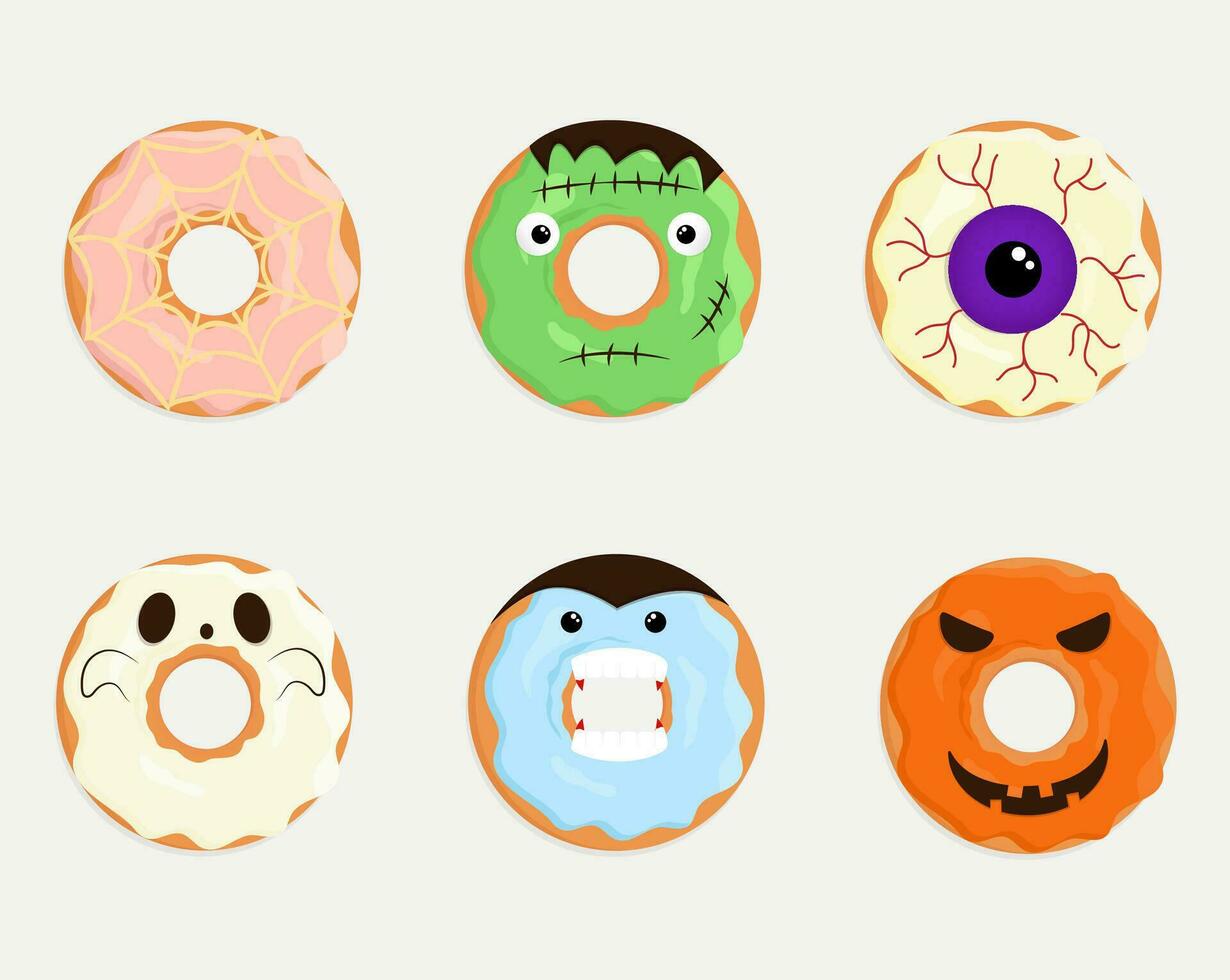 Funny donut set in halloween style vector