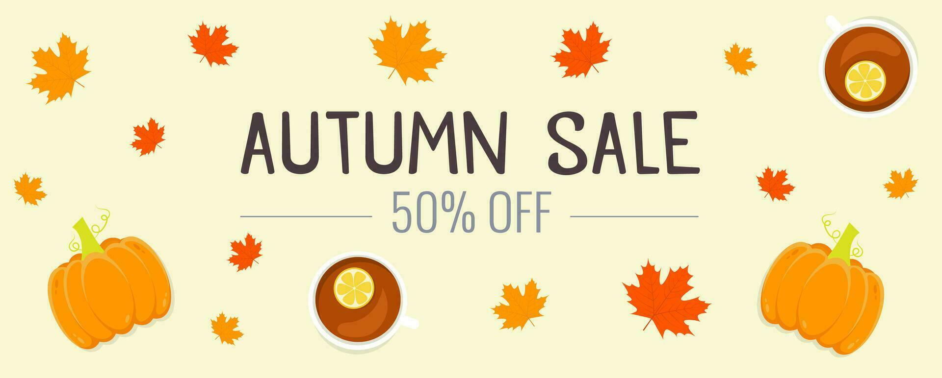 Autumn sale banner with pumpkin and maple leaf vector