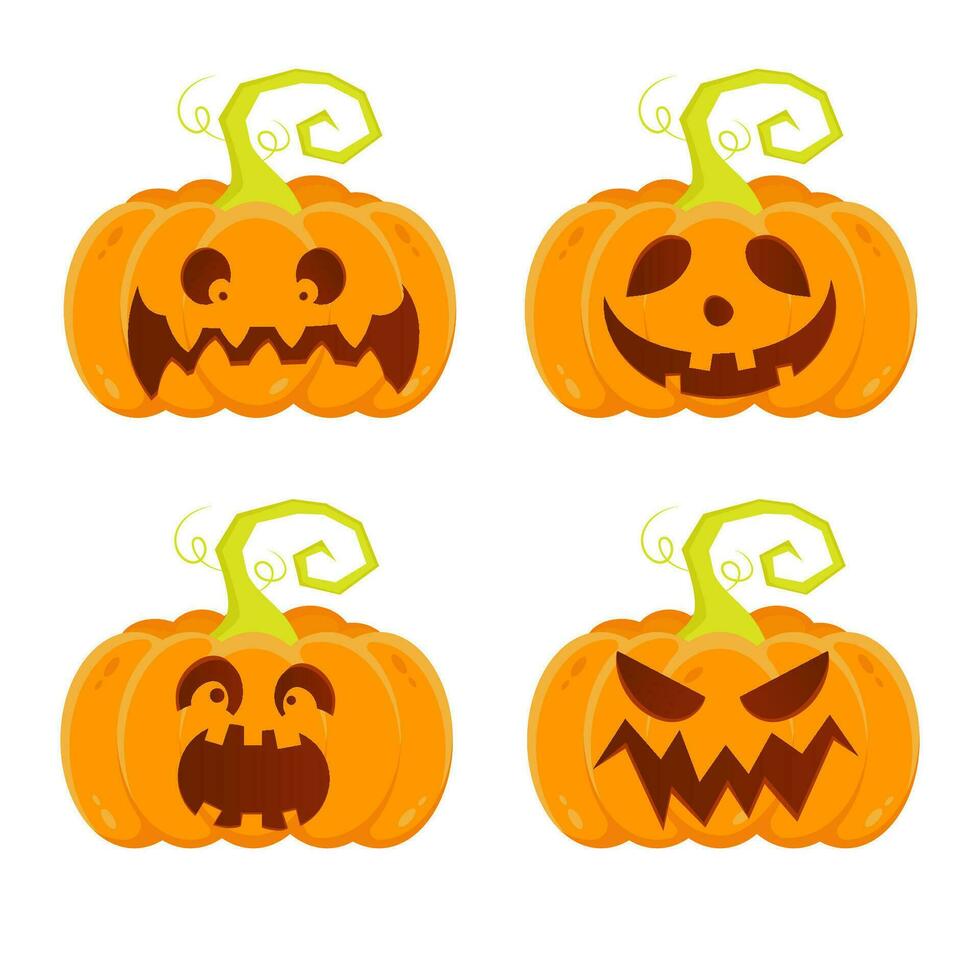 Halloween pumpkin set with scary faces. vector