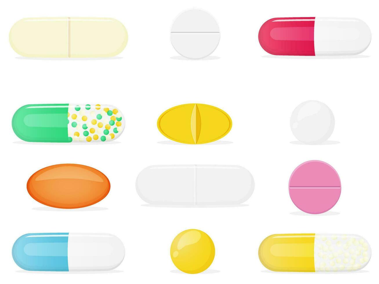 diferente medicamento conjunto cápsulas y tabletas colección vector