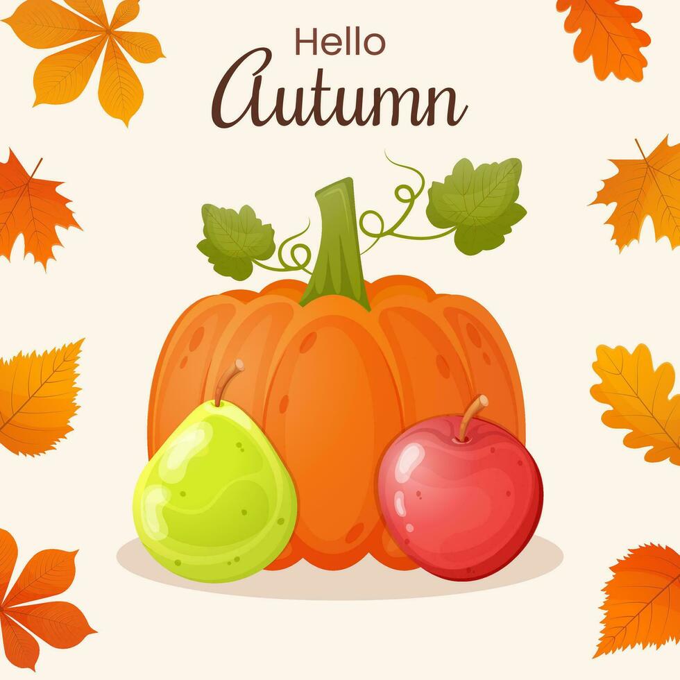 Autumn banner with pumpkin, leaves ,  apple and pear vector