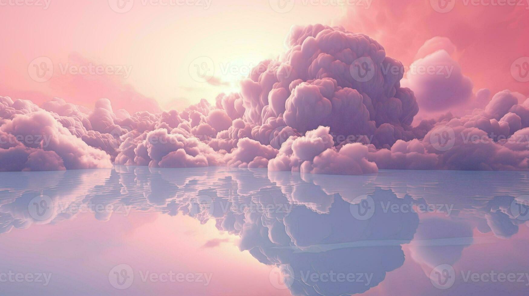 Generative AI, Pink magenta fantastic clouds, sky and landscape. Gentle colors and with bright lights photo