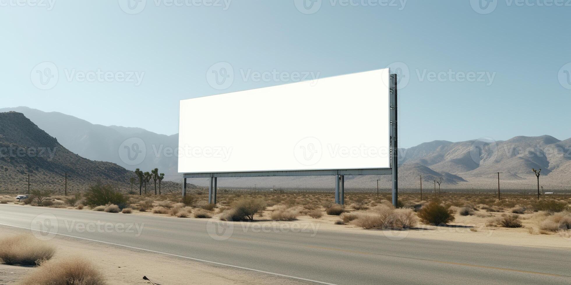 generativo ai, realista calle grande cartelera burlarse de arriba blanco para presentación publicidad. al aire libre firmar blanco en el futurista ciudad, negocio concepto foto