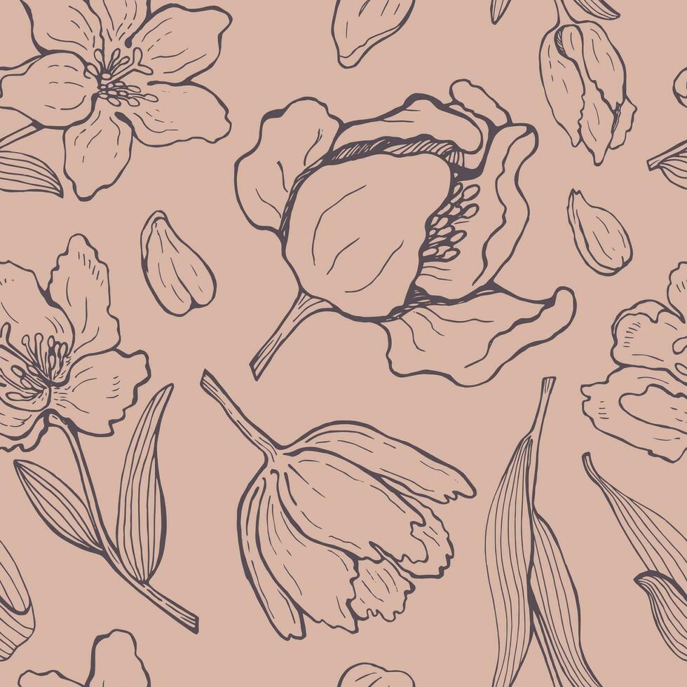 adobtulipán flor patrón, gráfico delicado y moderno. sin costura y vector, para antecedentes, ropa, telas, tarjetas y ninguna designado ilustrador obra de arte vector