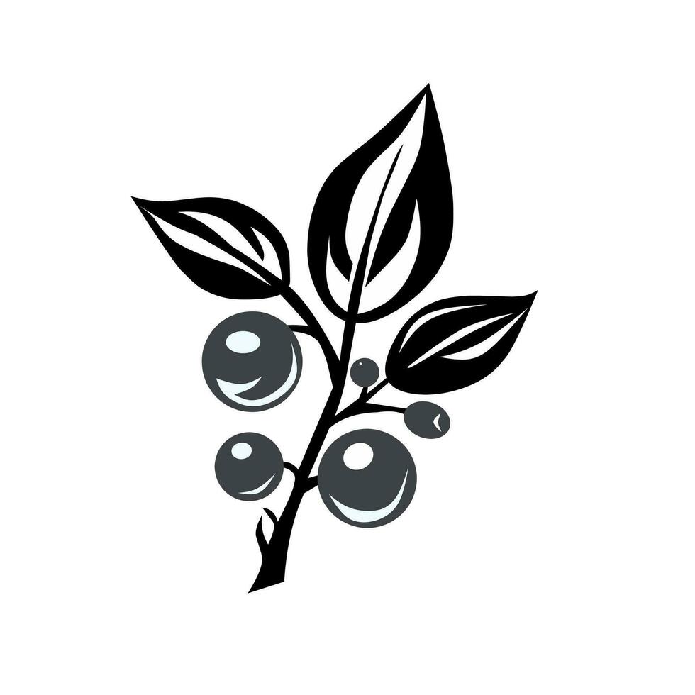 Vector logo illustration of berries and twigs in black and white colors