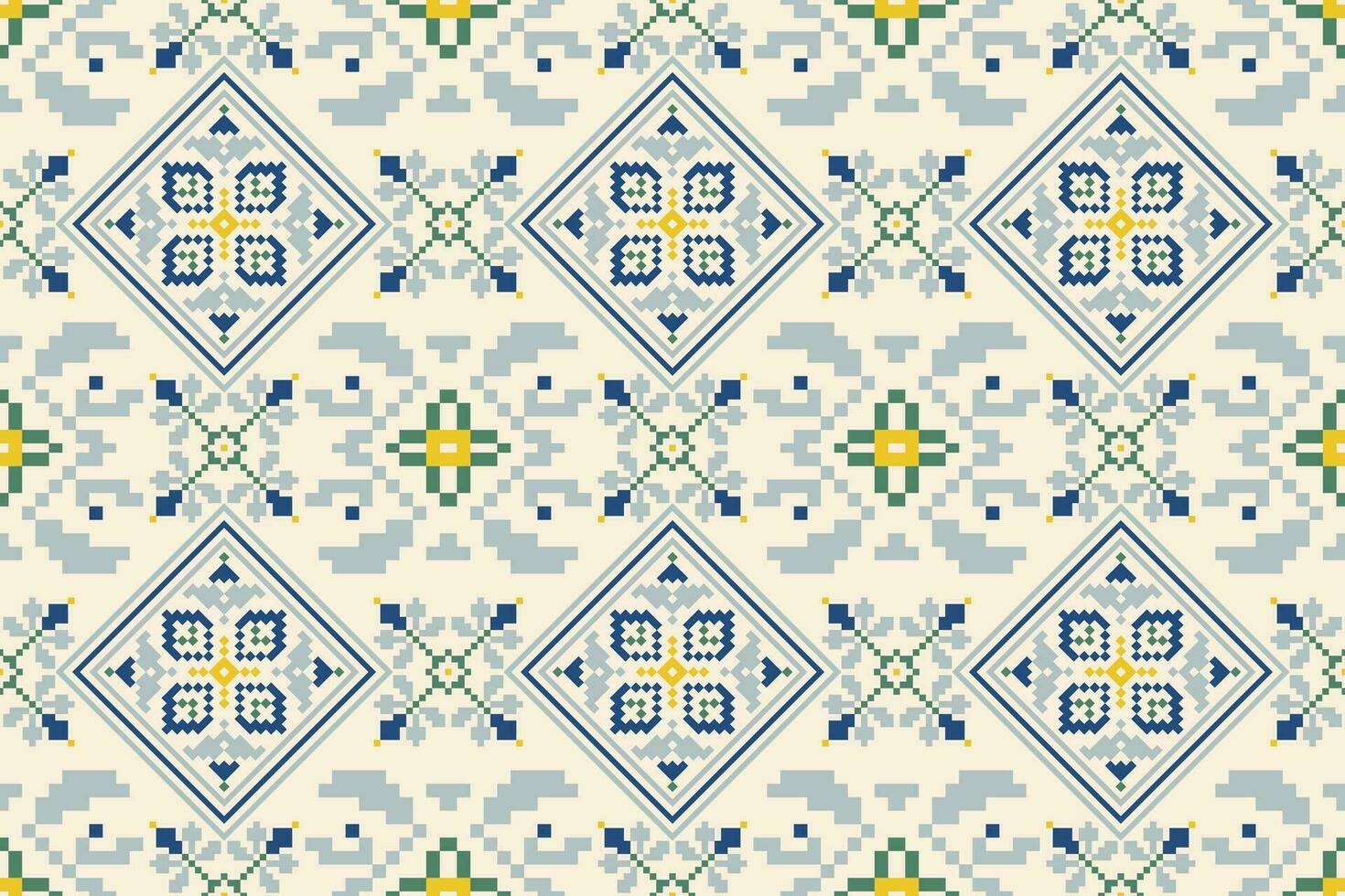 Floral Cross Stitch Embroidery on white background.geometric ethnic oriental seamless pattern traditional.Aztec style abstract vector illustration.design for texture,fabric,clothing,wrapping,scarf.