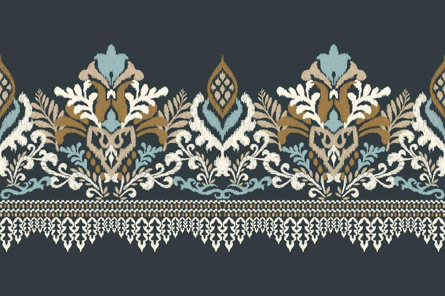 Ikat floral paisley embroidery on navy blue background.Ikat ethnic oriental pattern traditional.Aztec style abstract vector illustration.design for texture,fu,chevron,wrapping,decoration,sarong,scarf.