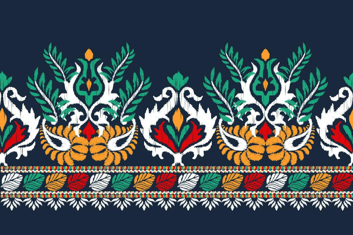 Ikat floral paisley embroidery on navy blue background.Ikat ethnic oriental pattern traditional.Aztec style abstract vector illustration.design for texture,fu,chevron,wrapping,decoration,sarong,scarf.