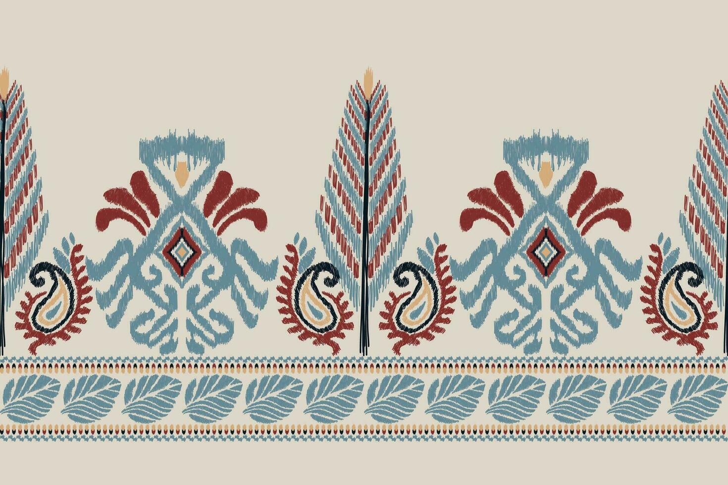 africano ikat floral cachemir bordado en gris fondo.ikat étnico oriental modelo tradicional.azteca estilo resumen vector ilustración.diseño para textura,tela,ropa,envoltura,decoración,bufanda