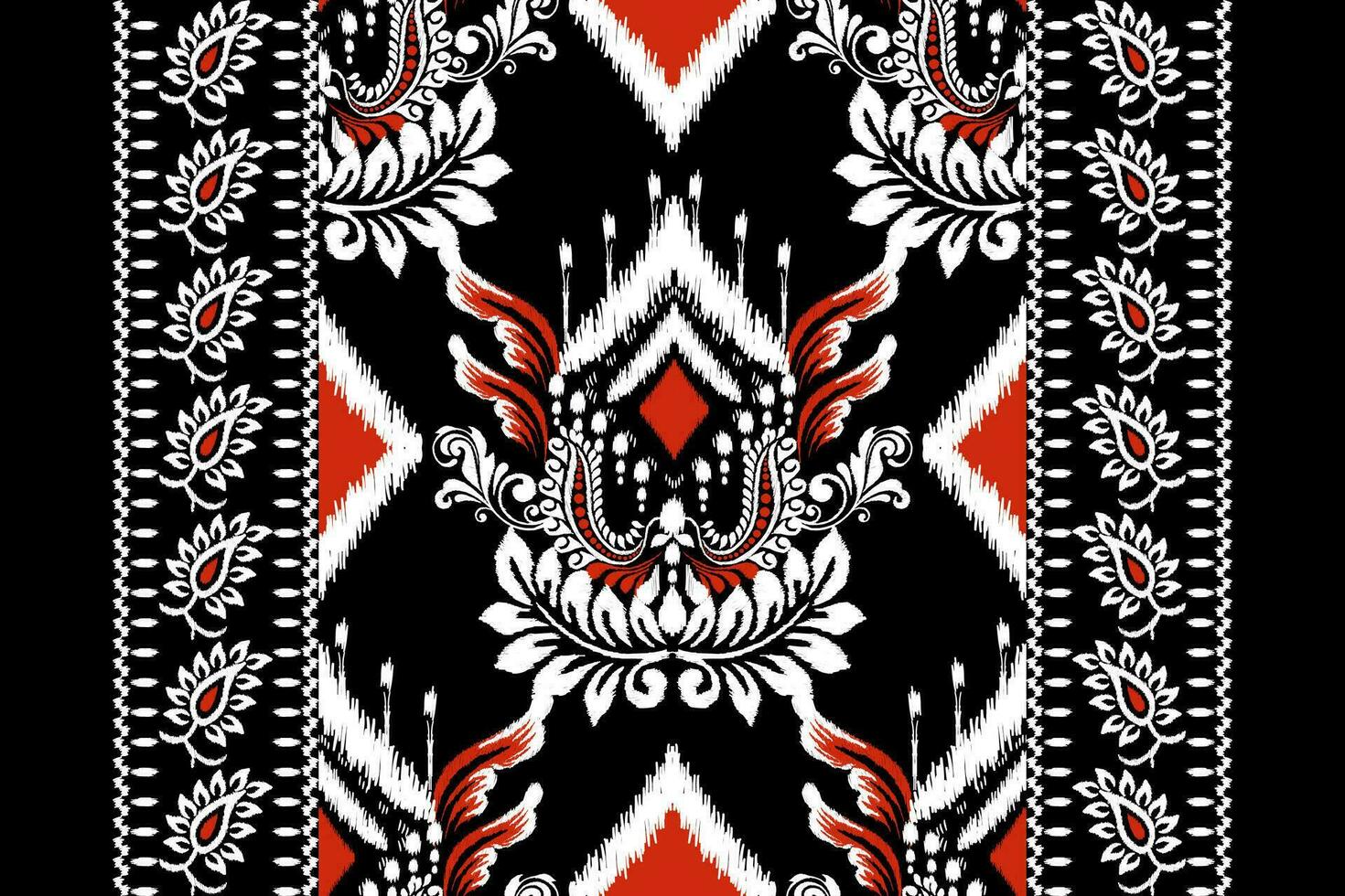 Ikat floral paisley embroidery on black background.Ikat ethnic oriental pattern traditional.Aztec style abstract vector illustration.design for texture,fabric,clothing,wrapping,decoration,scarf,carpet