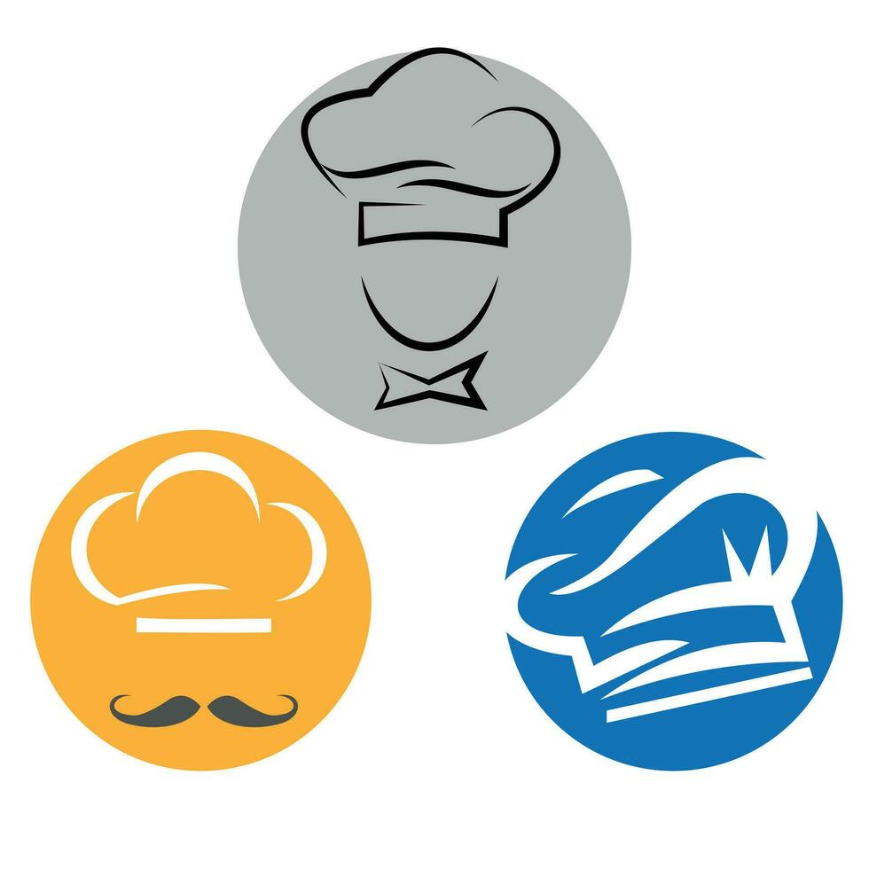 Tres restaurante cabezas icono con cocinero sombrero ilustración vector