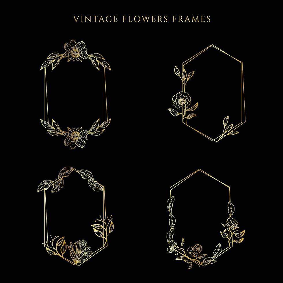 Vintage Floral Frame Wedding Golden Frame. Flower Frame Background. Vintage Floral Elements. vector