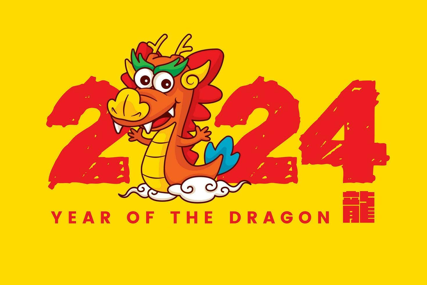 Chinese New Year 2024 with cartoon cute dragon zodiac riding on oriental cloud. Year of the dragon vector