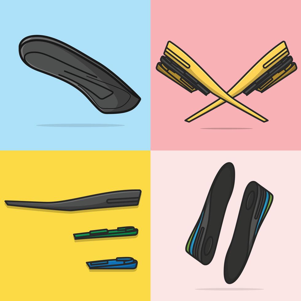 Set of Comfortable Orthotics Shoe Insole Pair, Arch Supports vector illustration.