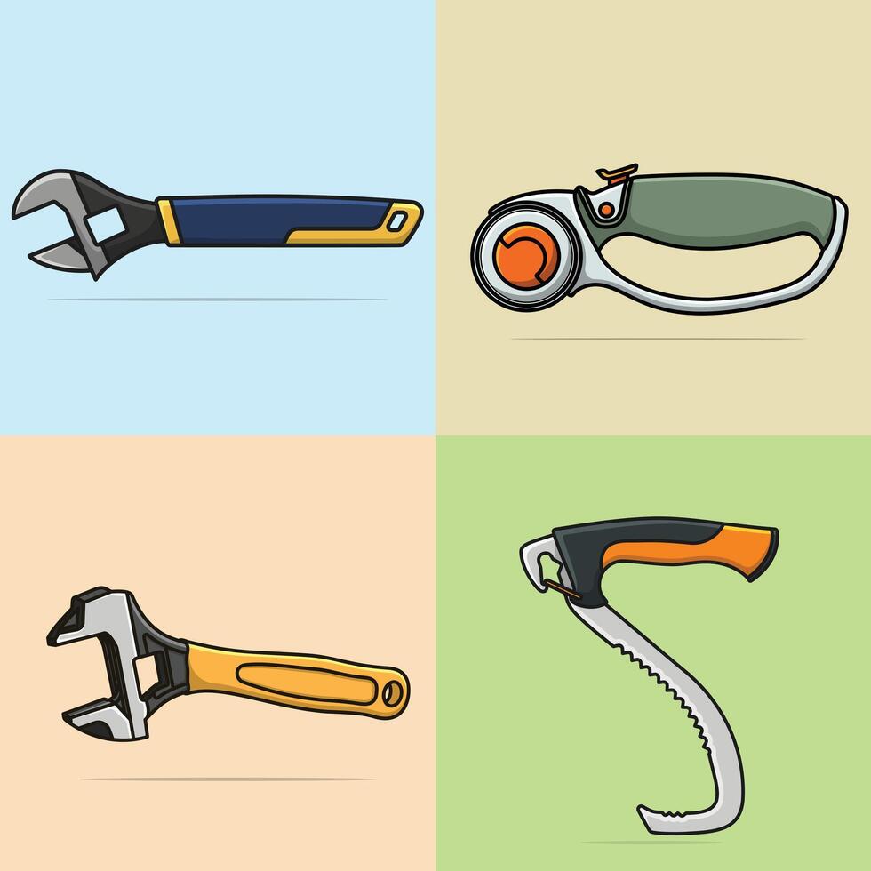 Set of Mechanic and Farmer Working Tools vector illustration.