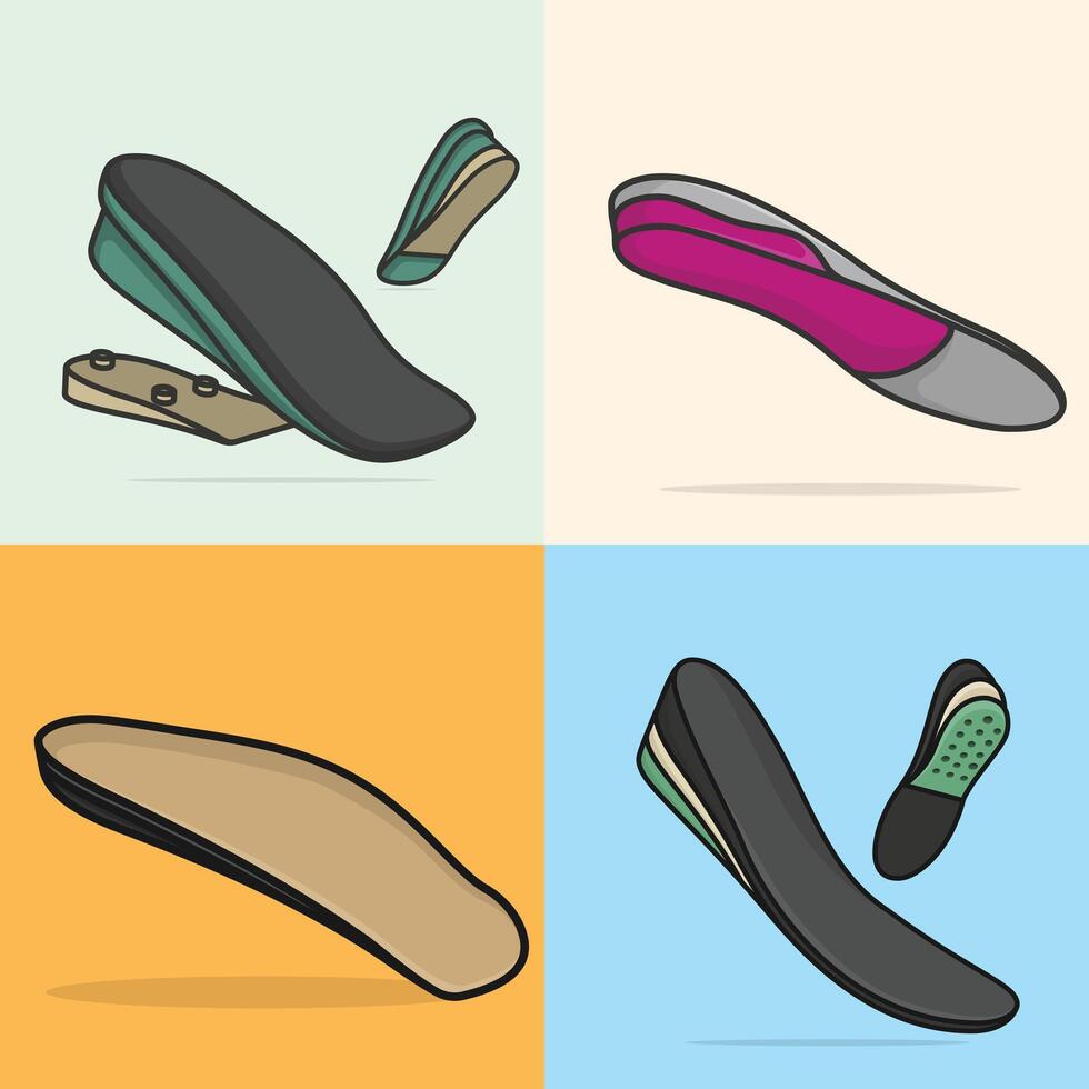 Set of Comfortable Orthotics Shoe Insole Pair, Arch Supports vector illustration.