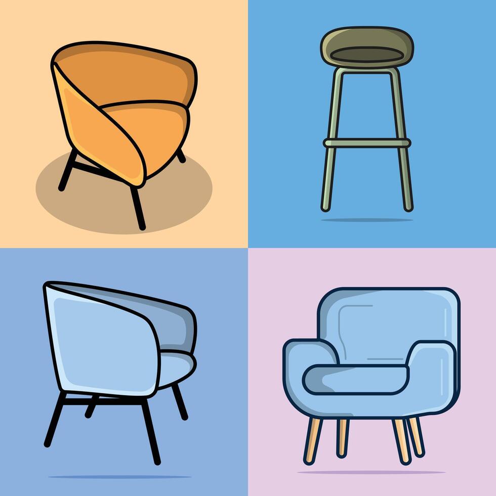 Set of Comfortable Office and House Sofa Chair vector illustration.