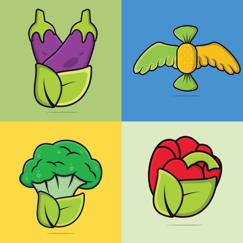 Set of vegetables and sweets vector illustration.