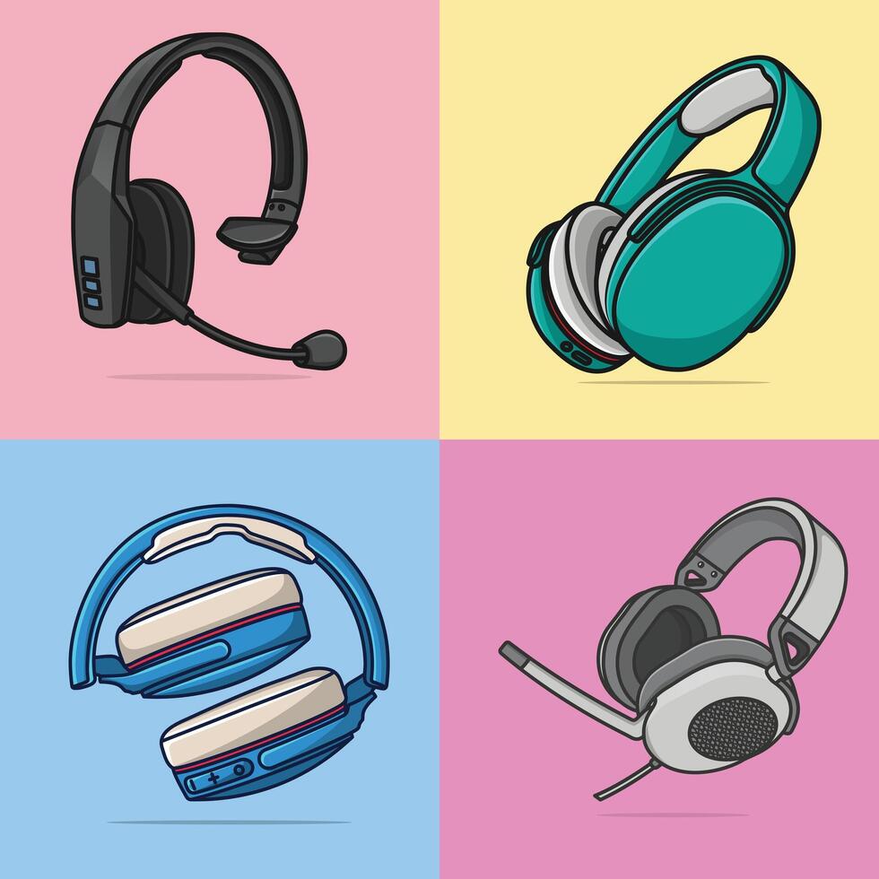 Set Of Sports Wireless Headphone for Games and Music vector illustration.