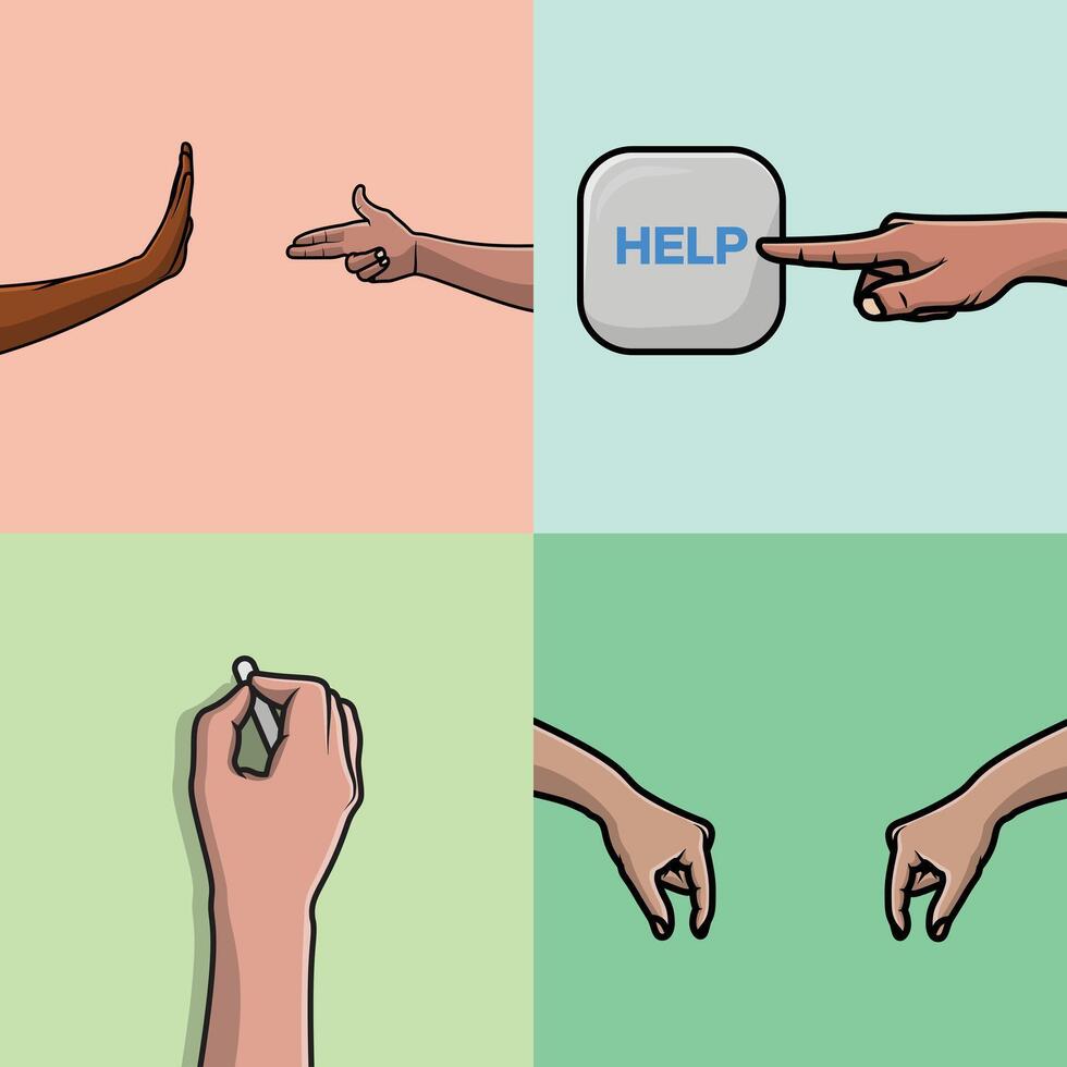 Set of People Hands with Various Gestures vector illustration.