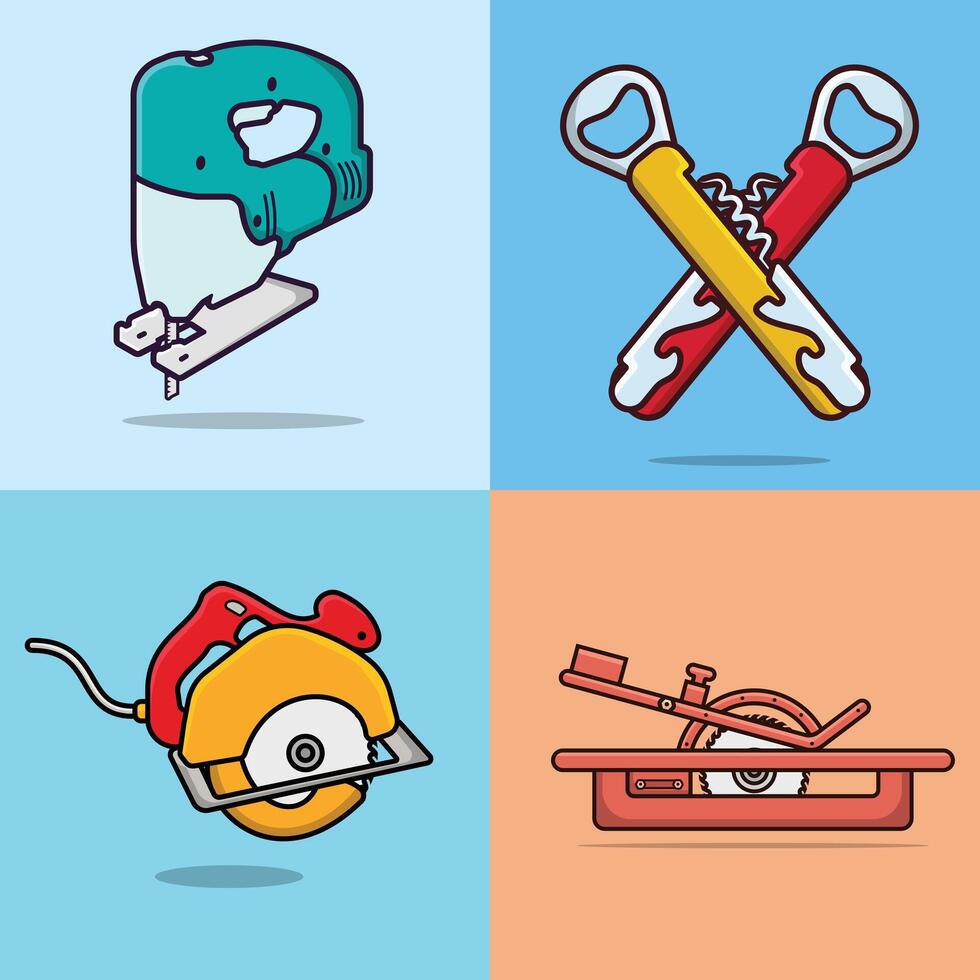 Collection of Construction, Interior and Carpentry tools equipment vector illustration.