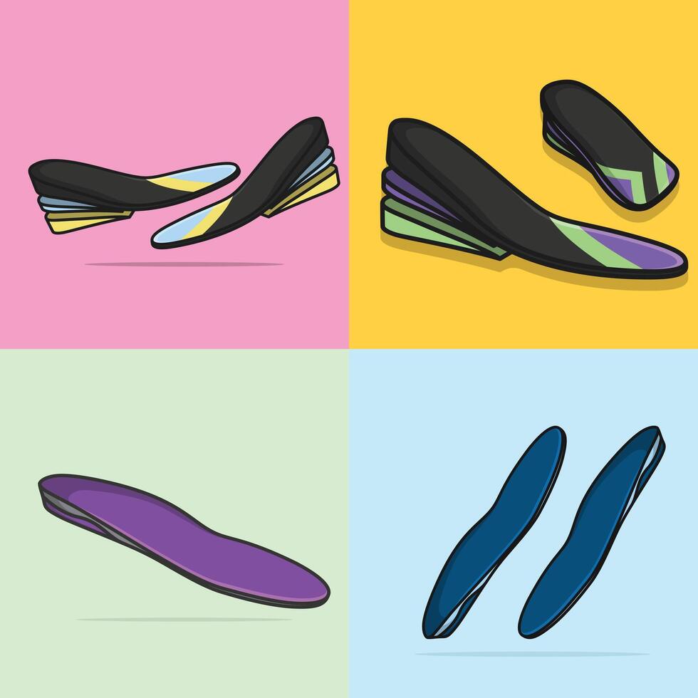 Set of Comfortable Orthotics Shoe Insole Pair, Arch Supports vector illustration.