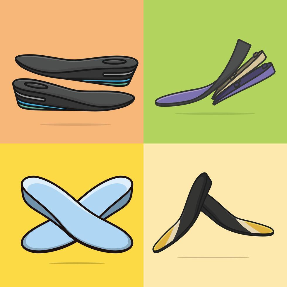 Set of Comfortable Orthotics Shoe Insole Pair, Arch Supports vector illustration.