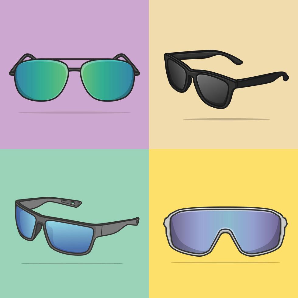 Set of Summer Shiny Sun Glasses vector illustration. Summer glasses object icon concept.