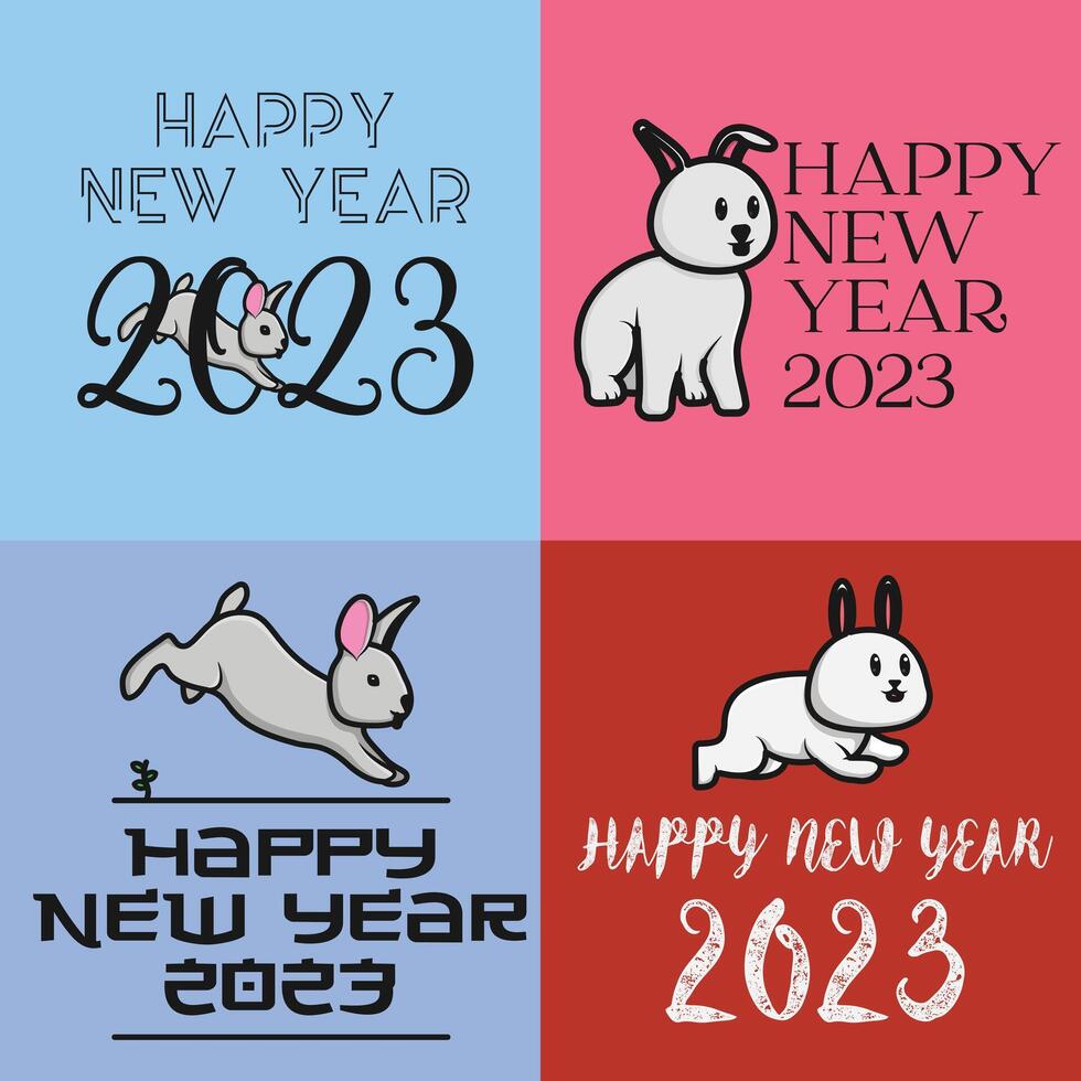 conjunto de creativo concepto de 2023 contento nuevo chino año diseño. creativo Conejo logo y texto 2023. fiesta objeto icono concepto. colección de contento nuevo año, año de el Conejo vector diseño.