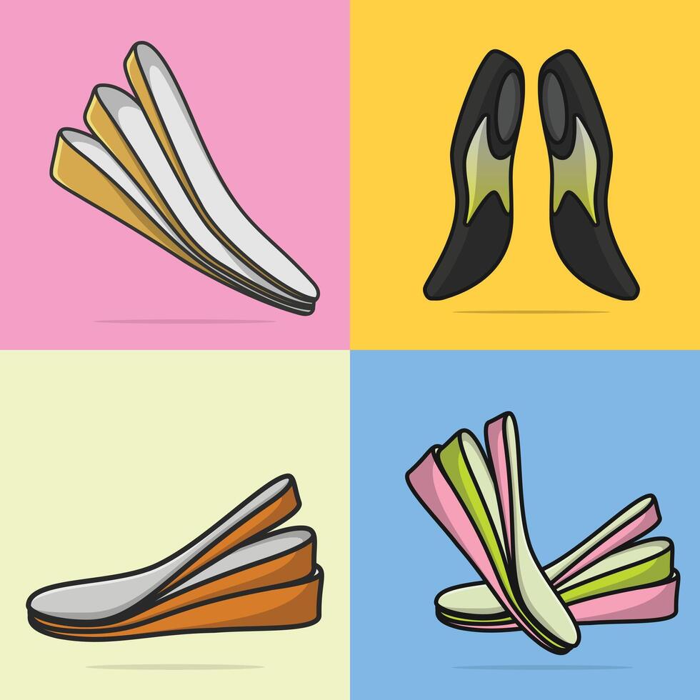 Set of Comfortable Orthotics Shoe Insole Pair, Arch Supports vector illustration.