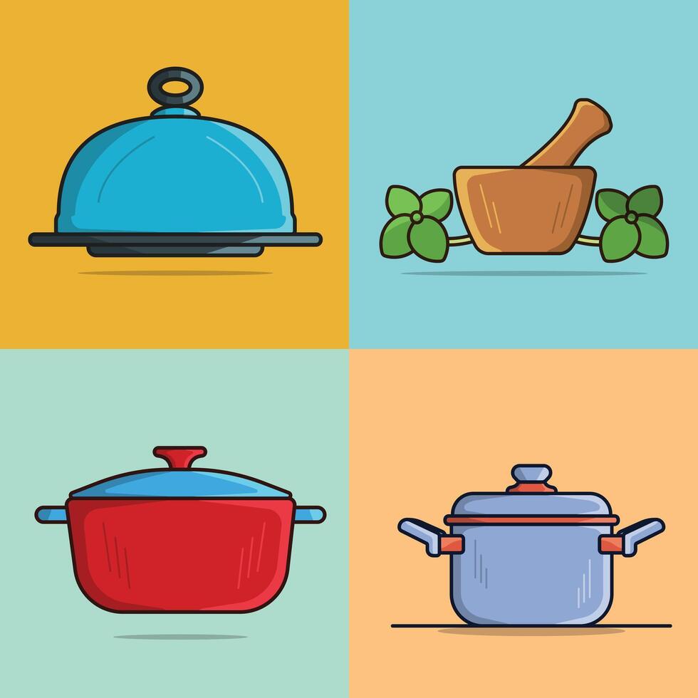 Set of Restaurant Kitchen Elements vector illustration.