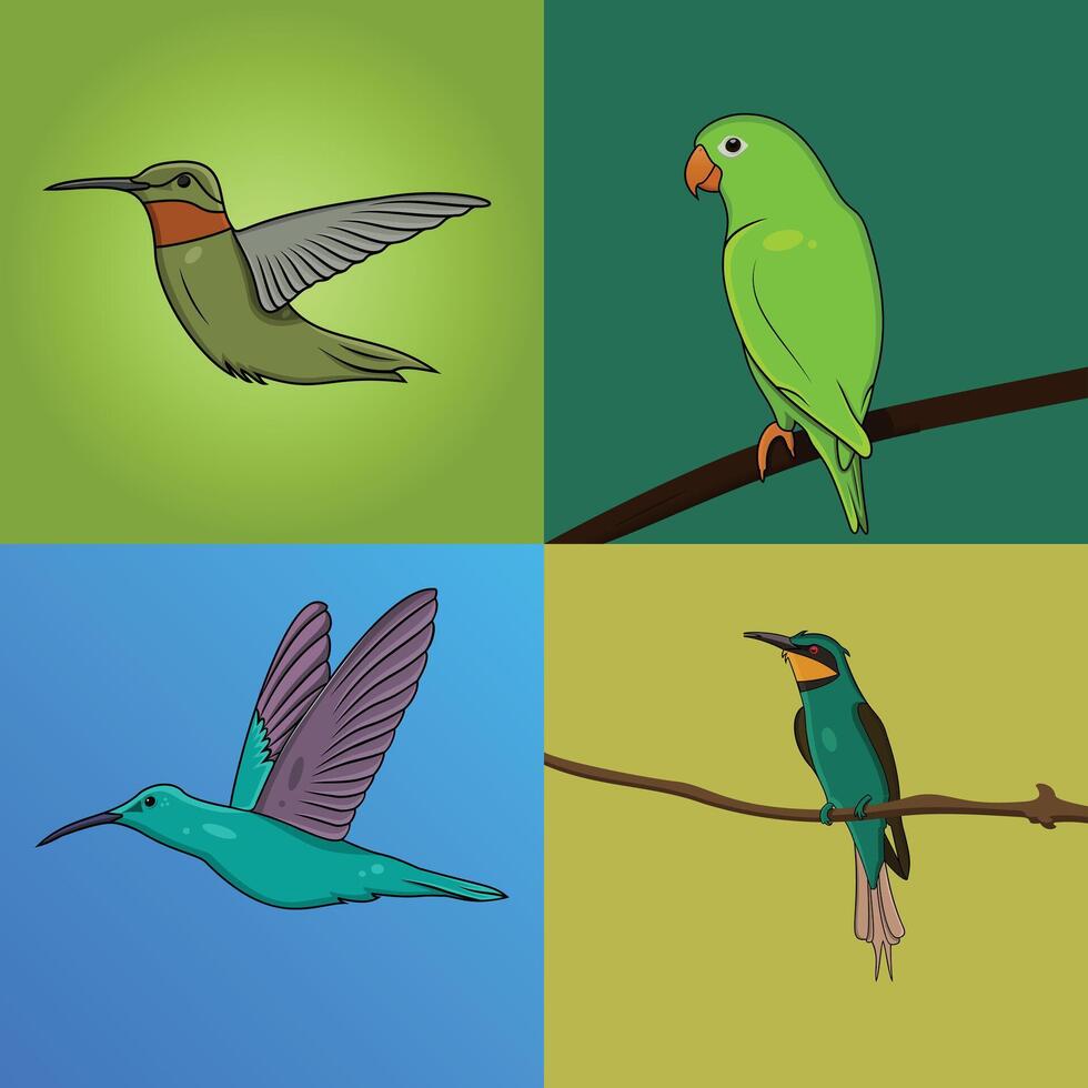 Set of Flying Birds vector illustration.