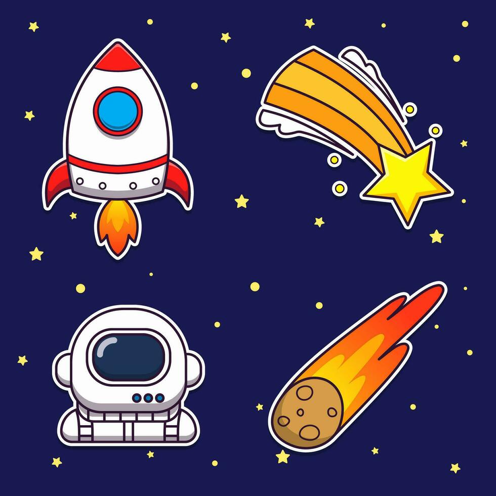 Astronaut and Space Object Illustration Pack vector