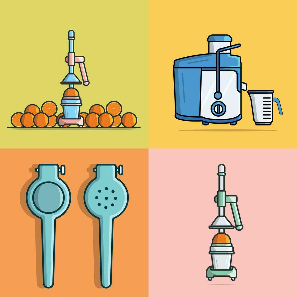 Set of Juicer Machine and Juicer Elements vector illustration.