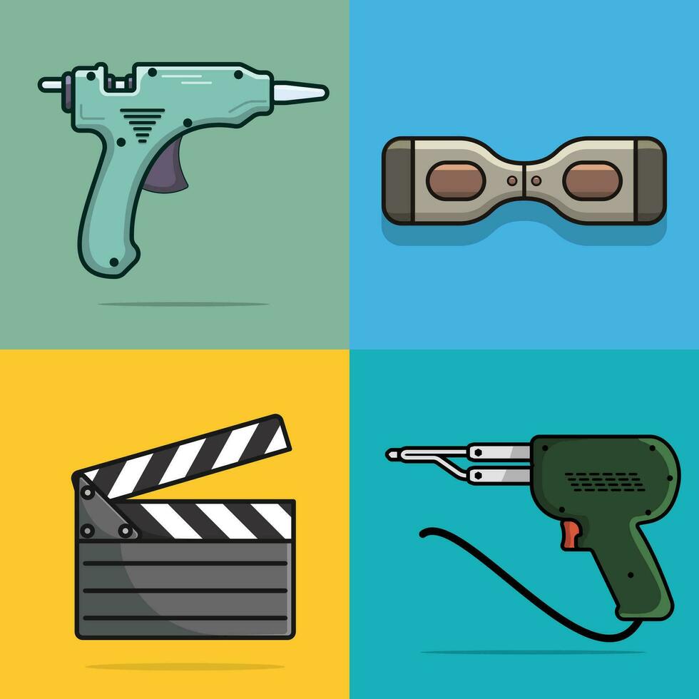 Set of Electric Tools and Shooting Tools vector illustration.