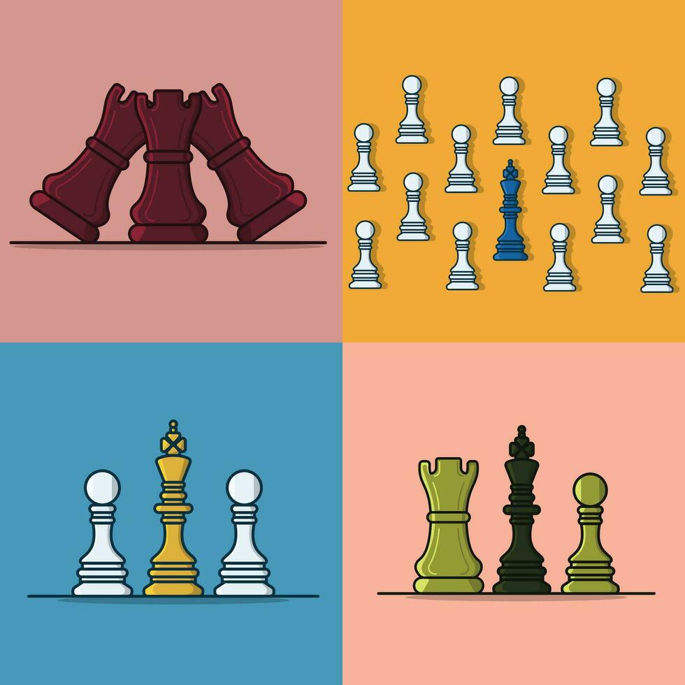 Collection of Colorful Chess Pieces vector illustration. Sport board game object icon concept.