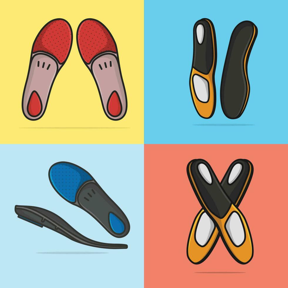 Set of Comfortable Orthotics Shoe Insole Pair, Arch Supports vector illustration. Fashion object icon concept. Collection of insoles for a comfortable and healthy walk vector design with shadow.