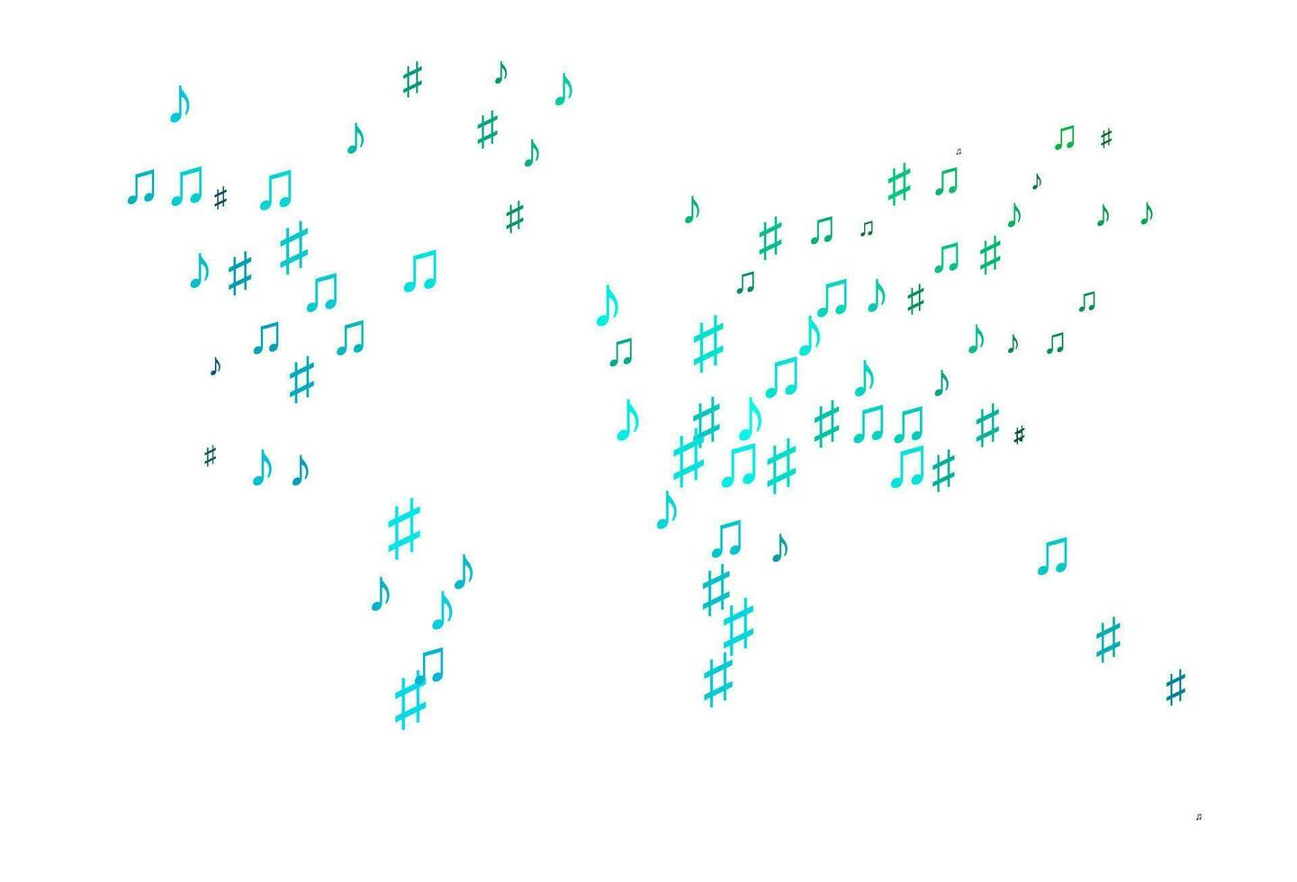 Light Blue, Green vector background with music symbols.