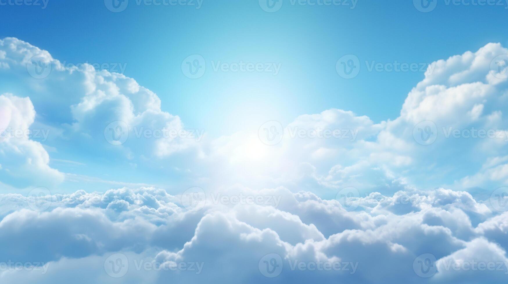 , Blue fantastic 3d clouds on the floor, sky and landscape. Gentle colors and with bright lights. photo