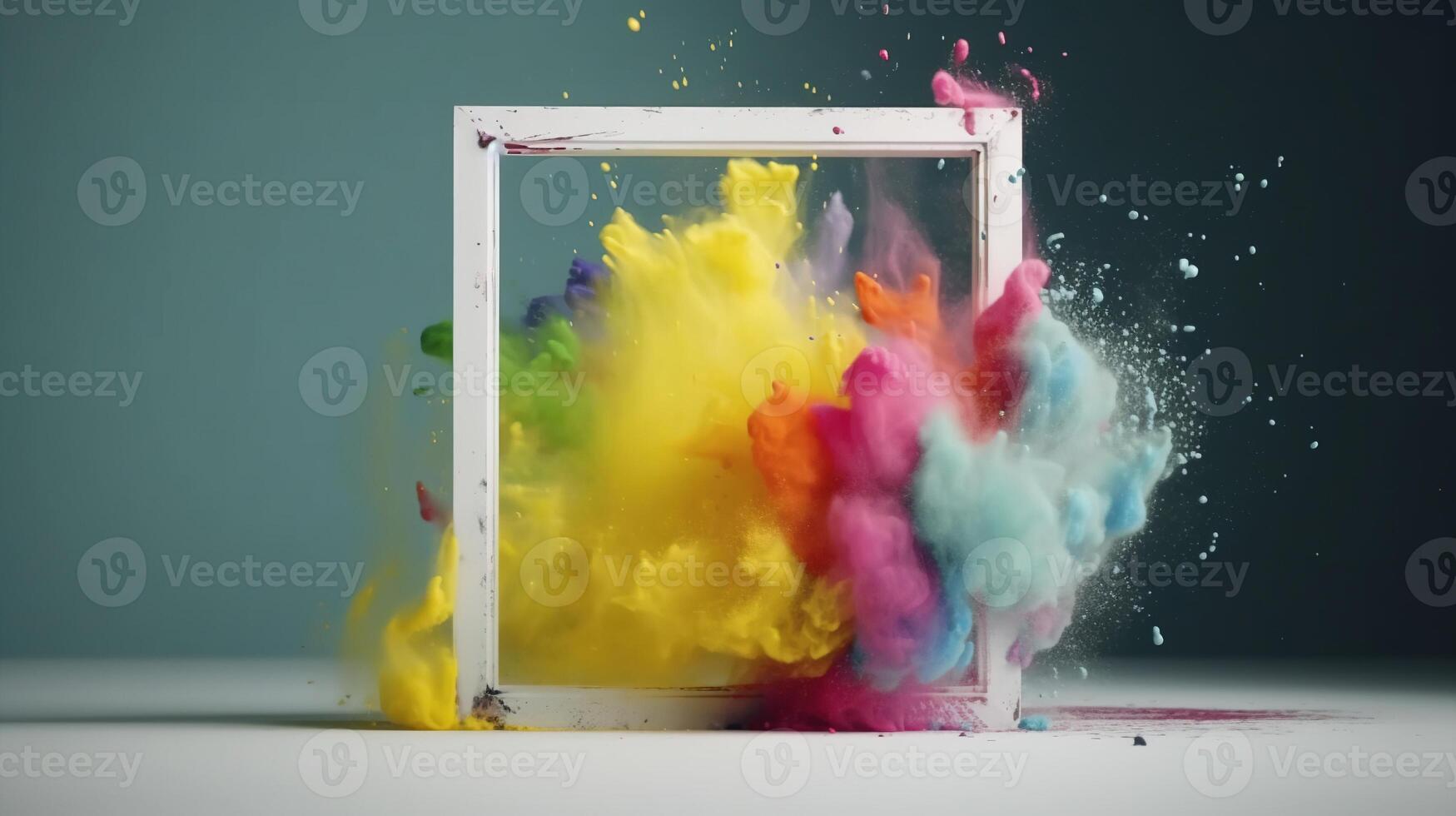 , Frame with colorful holi powder paint explosion, creative splash, multicolor cloud photo