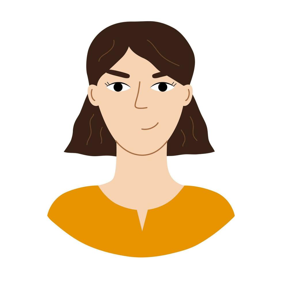 moderno mujer cabeza con con un astuto cara en un plano estilo. vector personaje con astucia concepto