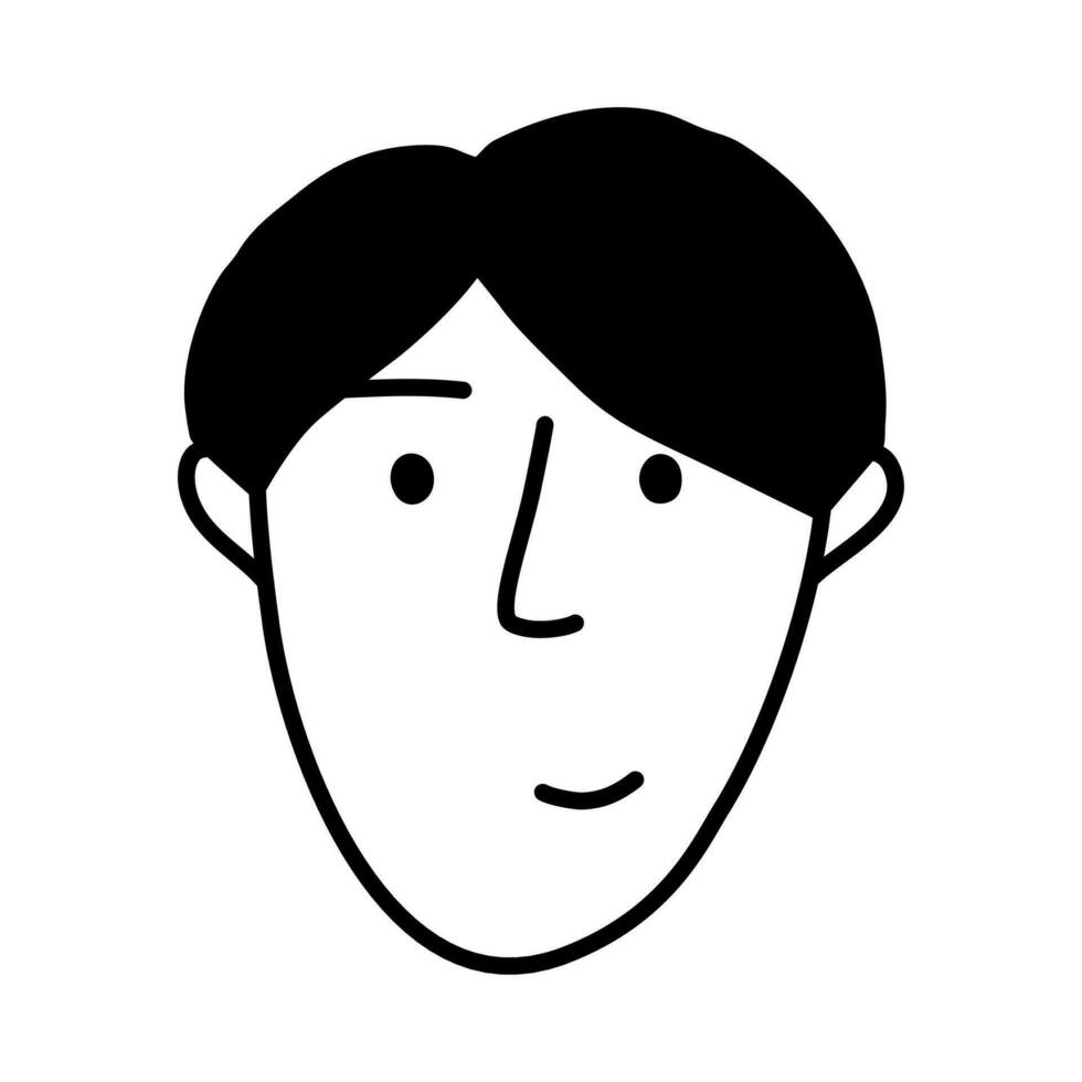 Funny smilling male face with modern hair styling. Simple vector illustration in line hand drawn style