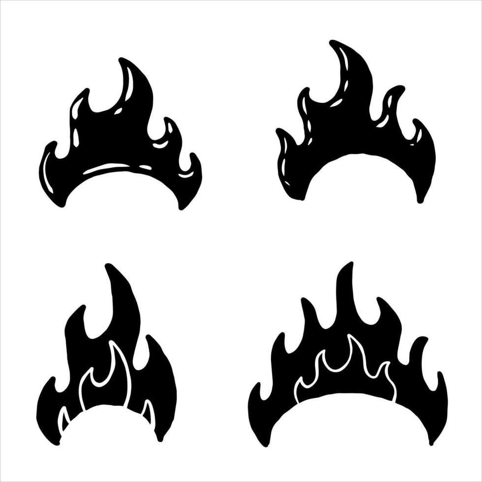 Fire icon. Simple flame or fireball black silhouette. Concept of flaming, explosion and burn. Monochrome cartoon illustration isolated on white background vector