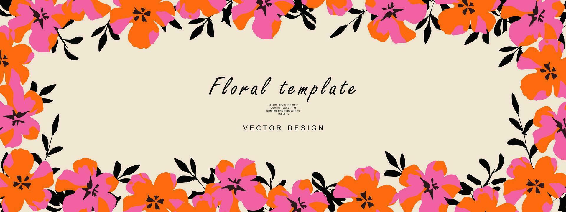 Floral template for poster, card, cover, label, background, banner in modern minimalist style and simple summer design templates with flowers and plants. vector