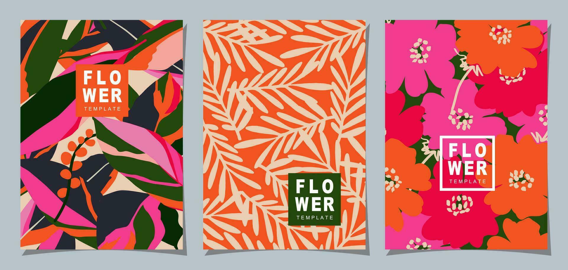 Floral template set for poster, card, cover, label, banner in modern minimalist style and simple summer design templates with flowers and plants. vector