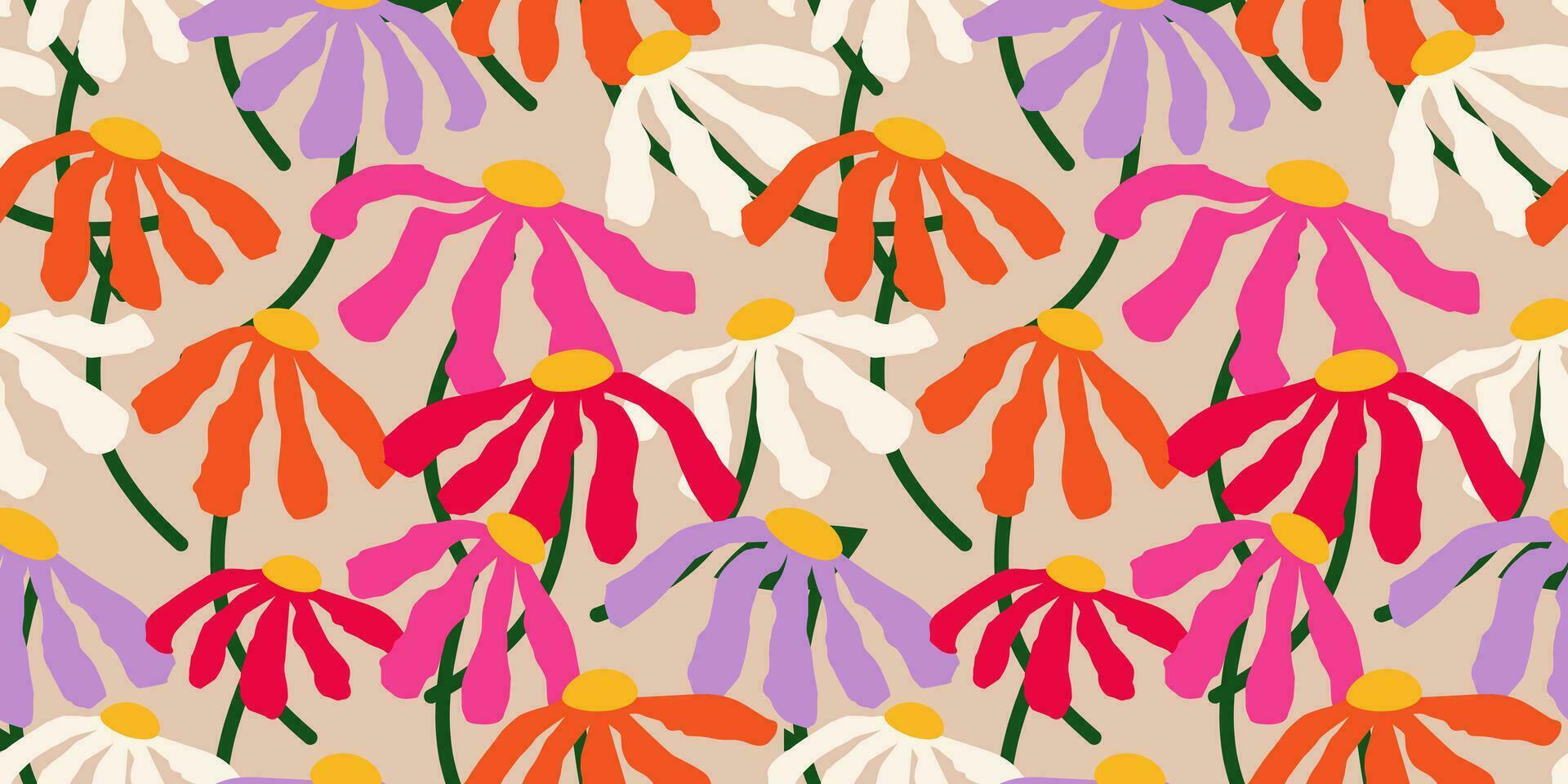 Hand drawn flowers, seamless patterns with floral for fabric, textiles, clothing, wrapping paper, cover, banner, interior decor, abstract backgrounds. vector