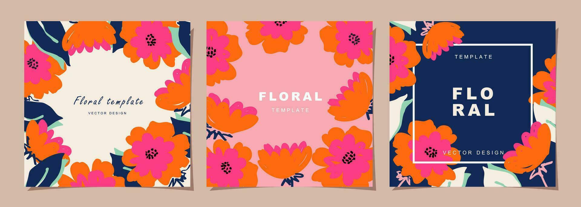 floral modelo conjunto para póster, tarjeta, cubrir, etiqueta, bandera en moderno minimalista estilo y sencillo verano diseño plantillas con flores y plantas. vector