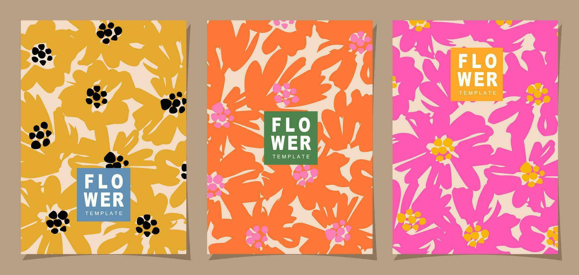 Floral template set for poster, card, cover, label, banner in modern minimalist style and simple summer design templates with flowers and plants. vector